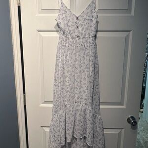 Floral White and Blue Maxi Dress